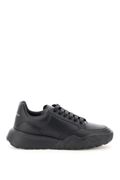 Shop Alexander Mcqueen Leather Court Sneakers In Black