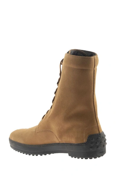 Shop Tod's Winter Rubber Boots In Suede Leather In Camel