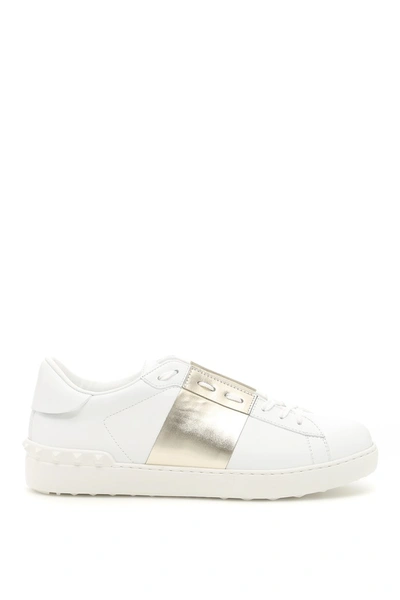 Shop Valentino Garavani Open Leather Sneakers In Bianco Platino Bianco