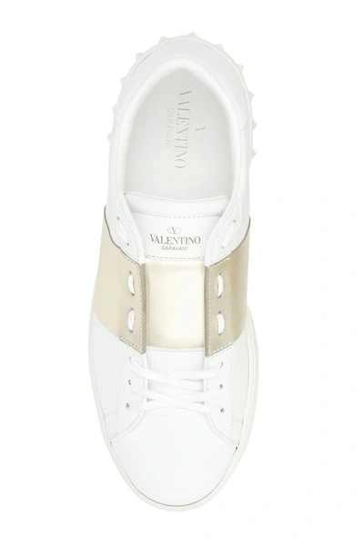 Shop Valentino Garavani Open Leather Sneakers In Bianco Platino Bianco