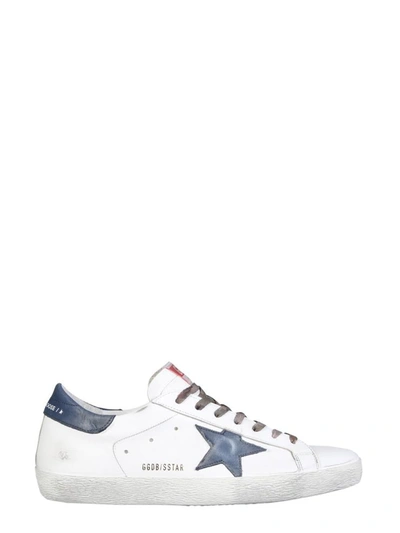 Golden Goose Super-star Sneakers With Blue Star And Blue Heel Tab In White  | ModeSens