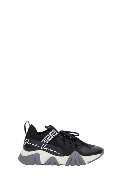 Shop Versace Squalo Gv Signature Sneakers With Print In Black