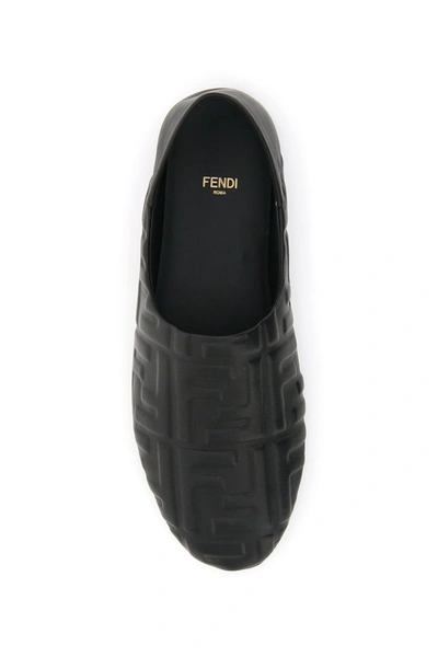 Shop Fendi Leather Slippers Ff In Nero Nero