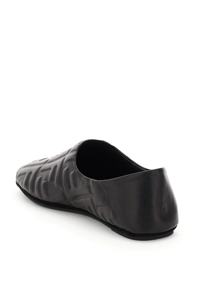 Shop Fendi Leather Slippers Ff In Nero Nero