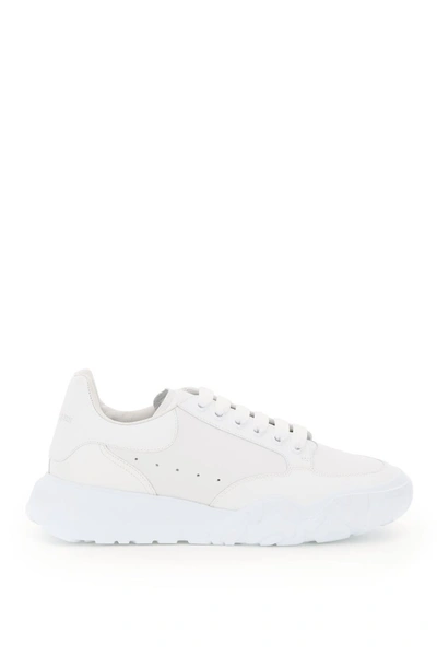 Shop Alexander Mcqueen Leather Court Sneakers In White White