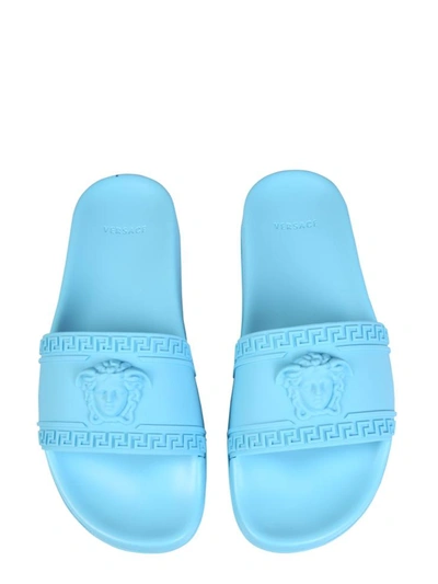 Shop Versace Slide Sandals In Blue