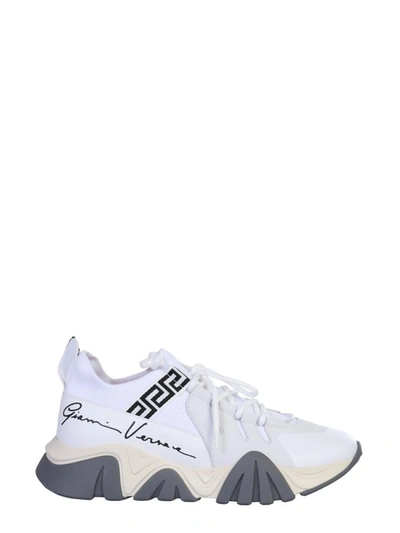 Shop Versace "squalo Knit" Sneakers In White
