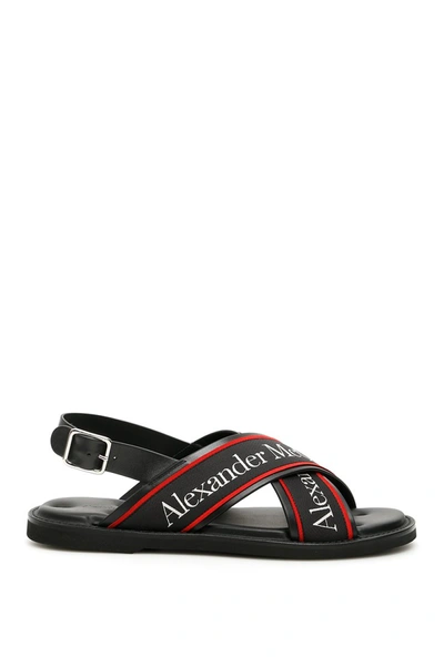 Shop Alexander Mcqueen Logo Sandals In Black Black Silver