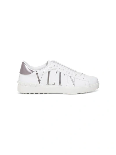 Shop Valentino Open Sneakers With Vltn Print In Leather In White
