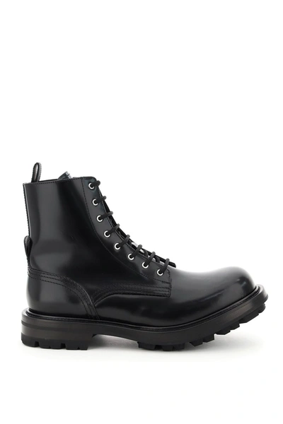 Shop Alexander Mcqueen Worker Leather Boots In Black