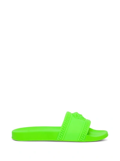 Shop Versace Medusa Slides Sandals In Green