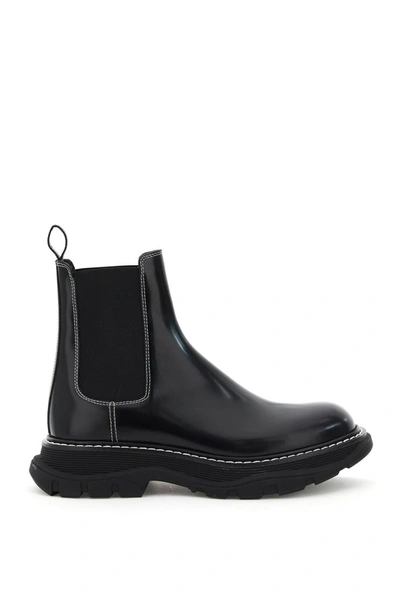 Shop Alexander Mcqueen Leather Chelsea Boots In Black Ivory