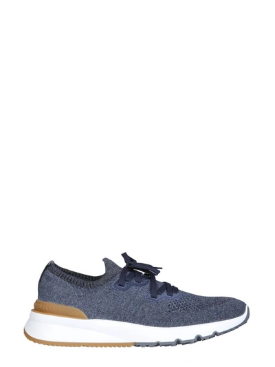 Shop Brunello Cucinelli Knit Sneakers In Blue