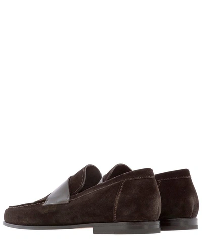 Shop Santoni Suede Loafers With Leather Detail In Brown