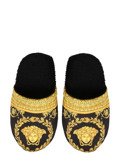 Shop Versace Cotton Slippers Unisex In Black