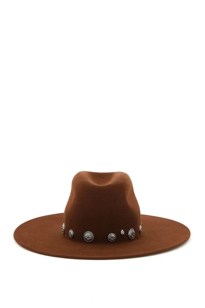 Shop Maison Michel Eliza Fedora Hat With Studs In Cinnamon