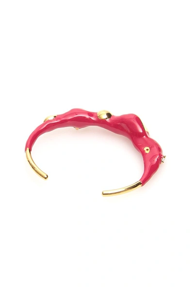 Shop Marni Metal And Enamel Cuff Bracelet In Fuxia