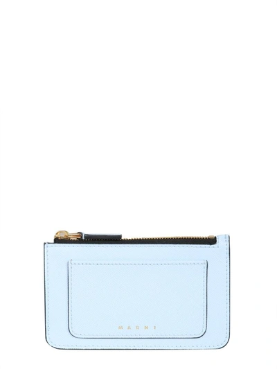 Shop Marni Saffiano Leather Card Holder In Baby Blue