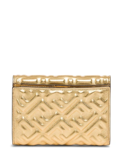 Shop Fendi Golden Ff Leather Wallet In Metallic