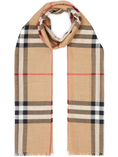 Shop Burberry Scarfs In Beige