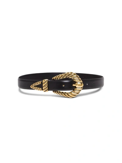 Shop Alberta Ferretti Leather Belt With Golden Buckle In Black