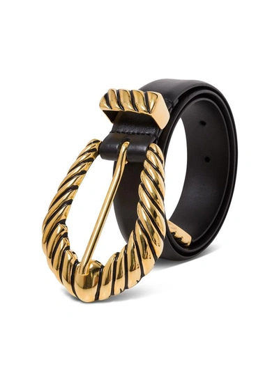 Shop Alberta Ferretti Leather Belt With Golden Buckle In Black