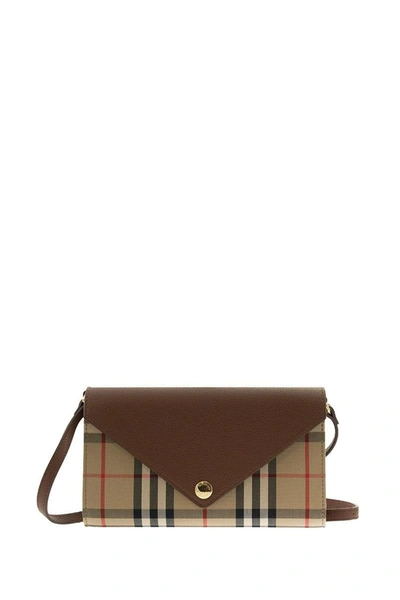 Shop Burberry Hannah - Vintage Check And Leather Wallet With Detachable Strap In Tan