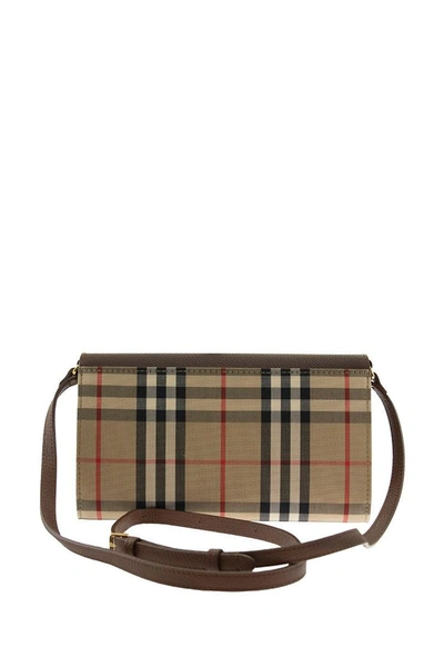 Shop Burberry Hannah - Vintage Check And Leather Wallet With Detachable Strap In Tan