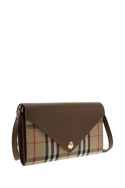 Shop Burberry Hannah - Vintage Check And Leather Wallet With Detachable Strap In Tan
