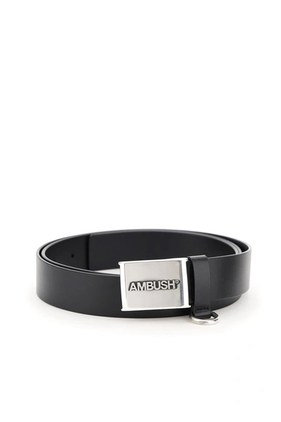 Shop Ambush Leather Belt With Logo Buckle In Silver Black