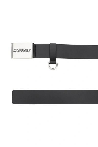 Shop Ambush Leather Belt With Logo Buckle In Silver Black