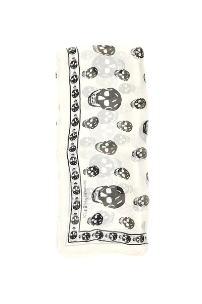 Shop Alexander Mcqueen Silk Skull Scarf In Ivory Black