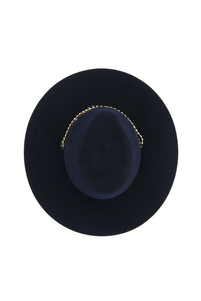 Shop Maison Michel Kyra Fedora Hat With Chain In Navy