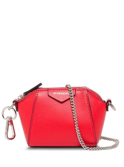 Shop Givenchy Antigona Mini Bag In Leather With Chain Shoulder Strap In Red