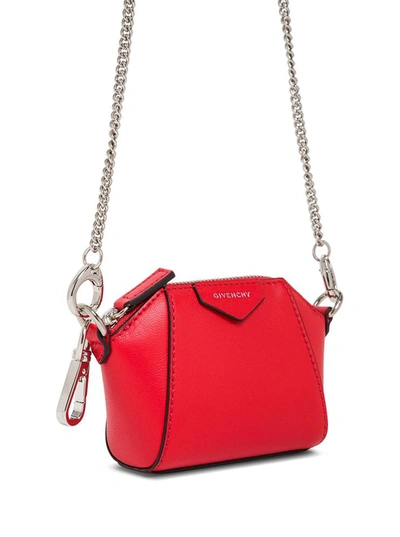 Shop Givenchy Antigona Mini Bag In Leather With Chain Shoulder Strap In Red