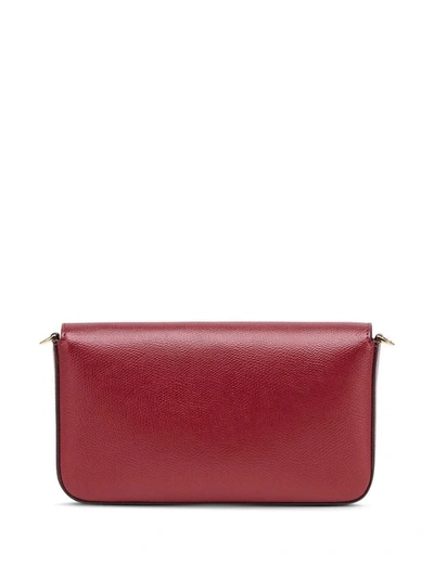 Shop Fendi Red Leather Crossbody Wallet With Logo In Bordeaux