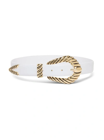 Shop Alberta Ferretti Leather Belt With Metal Buckle In White