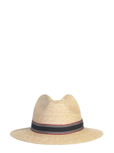 Shop Saint Laurent Panama Hat With Tape In Nude