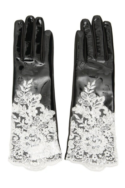 Shop Alessandra Rich Vinyl And Lace Gloves In Black