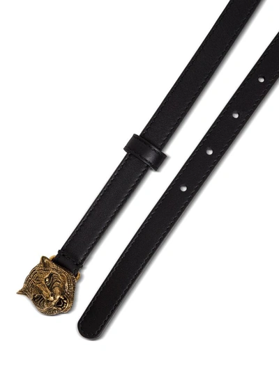 Shop Gucci Leather Belt With Brass Tiger Buckle In Black