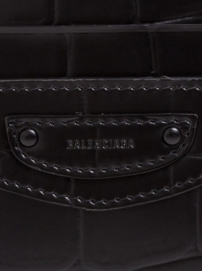 Shop Balenciaga Crocodile Print Leather Card Holder In Black
