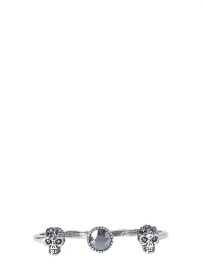 Shop Alexander Mcqueen Double Skull Ring In Silver