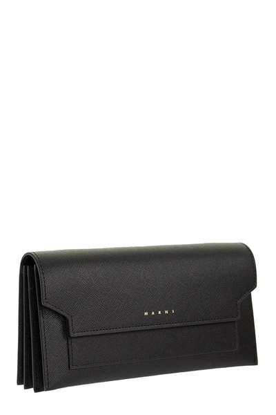Shop Marni Bellows Wallet In Saffiano Leather In Black