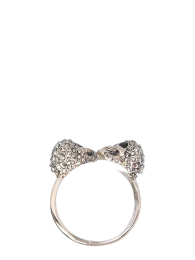 Shop Alexander Mcqueen Twin Skull Ring In Grey