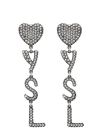 Shop Saint Laurent Ysl Heart Earrings In Silver