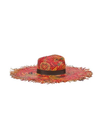Shop Etro Pisley Raffia Hat In Red