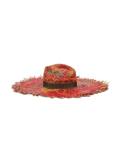 Shop Etro Pisley Raffia Hat In Red