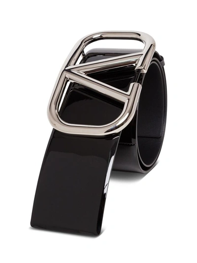 Shop Valentino V Logo Patent Leather Belt In Black