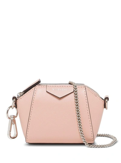 Shop Givenchy Antigona Mini Bag In Leather With Chain Shoulder Strap In Pink