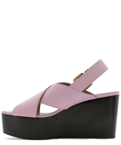 Shop Marni Leather Wedge With Ankle Strap In Pink